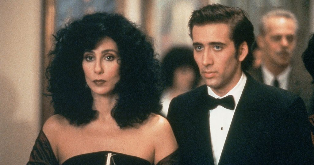 Cher and Nicolas Cage in formal wear at the opera in Moonstruck