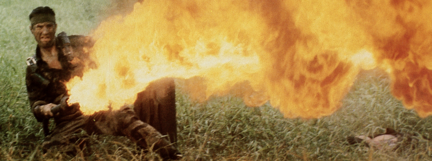 Robert De Niro in the Deer Hunter using a flame thrower