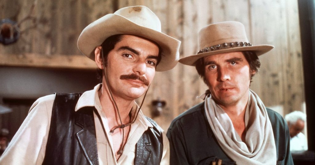 Richard Benjamin and James Brolin in western wear in Westworld